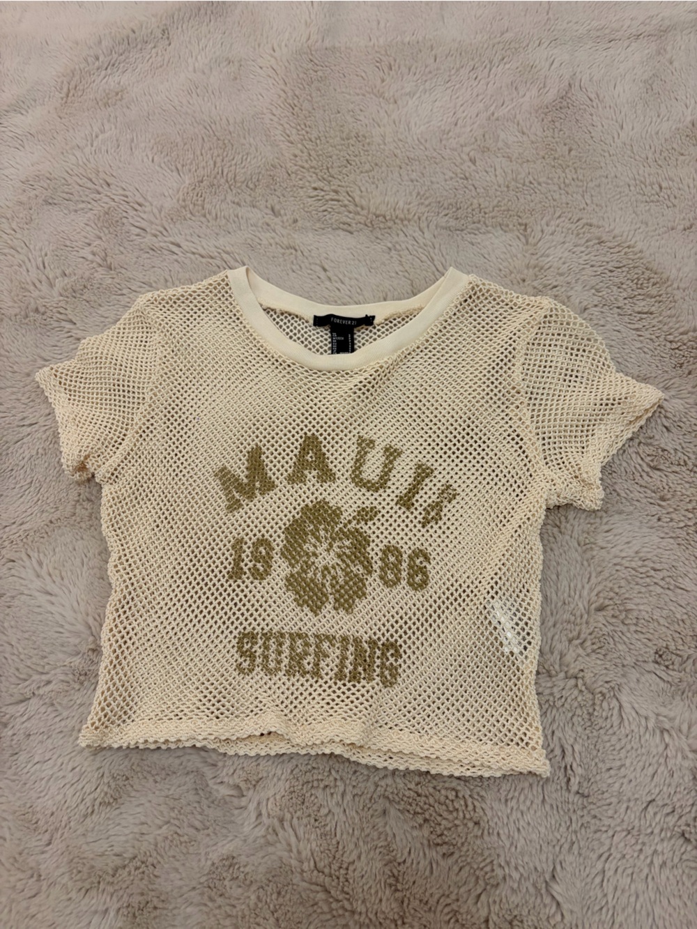 Forever 21 Cream Mesh 'Maui Surfing' Kids Tee